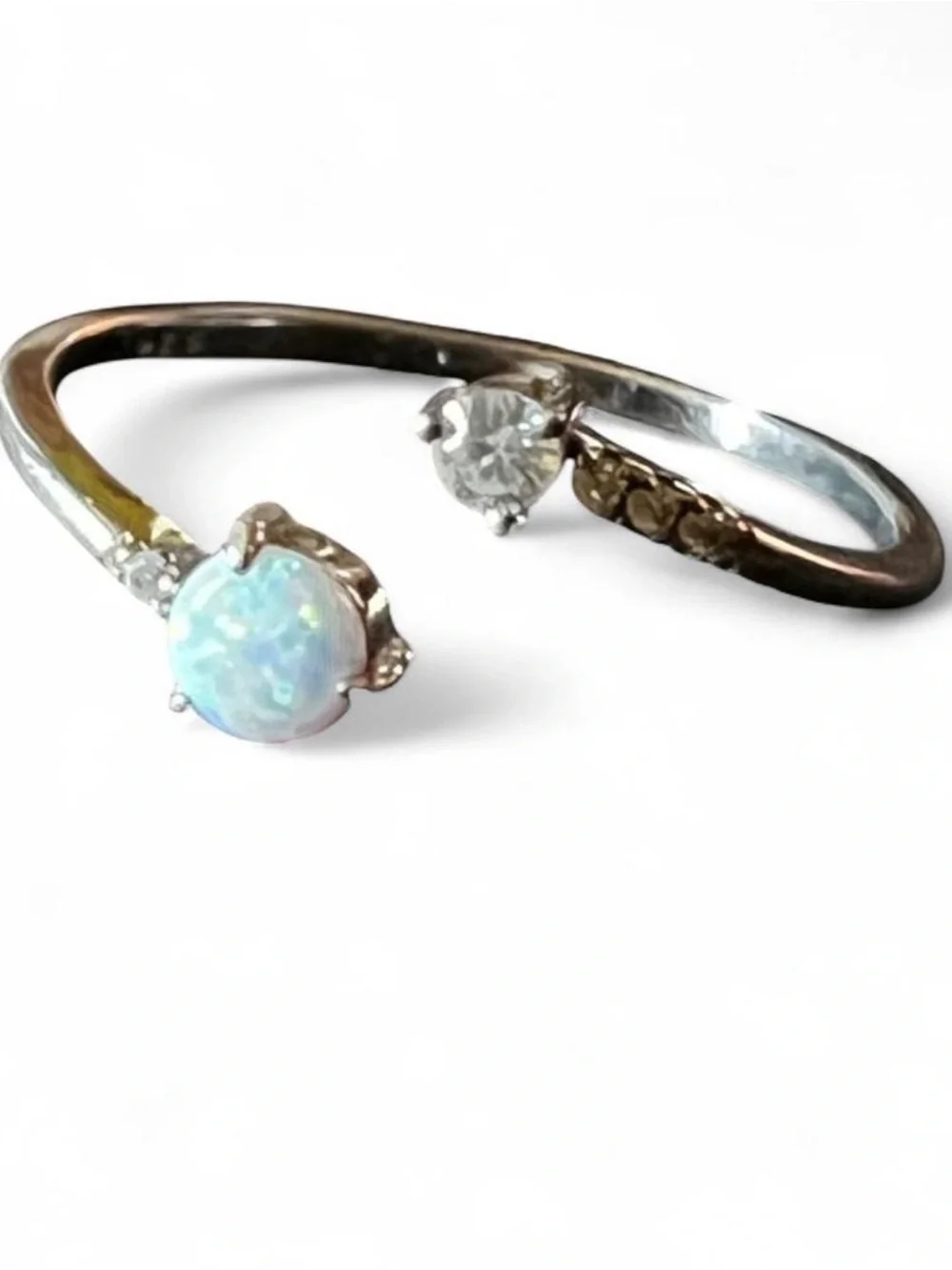 Sterling Silver Opal CZ Wrap Around Ring